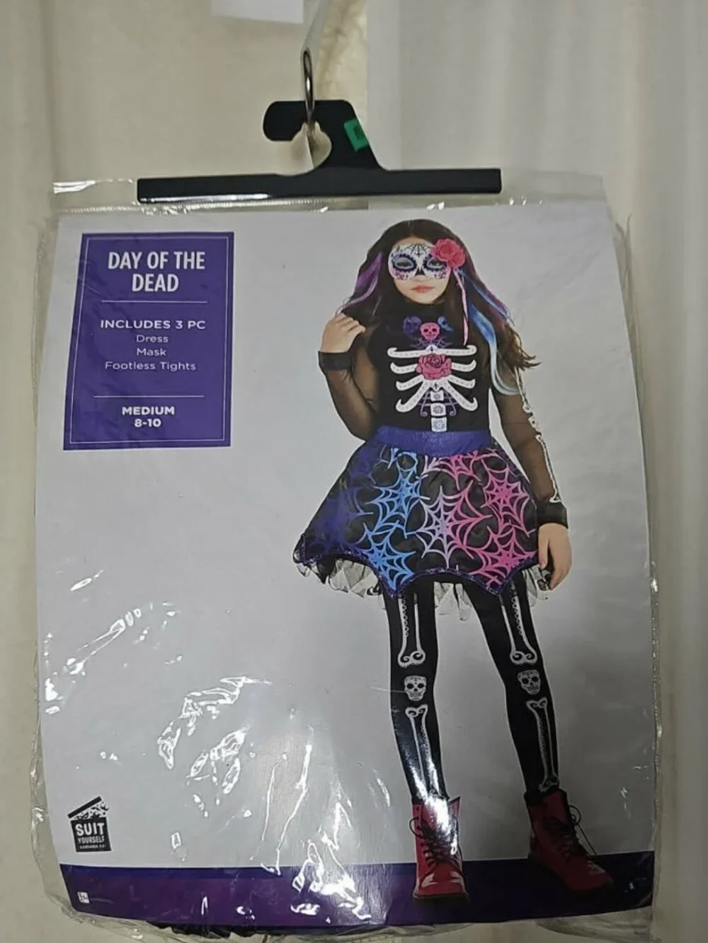 Day of the Dead Halloween Costume Girls Size Medium 8-10 with Mask - Picture 5 of 6